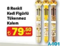 8 RENKLİ KEDİ FİGÜRLÜ TÜKENMEZ KALEM